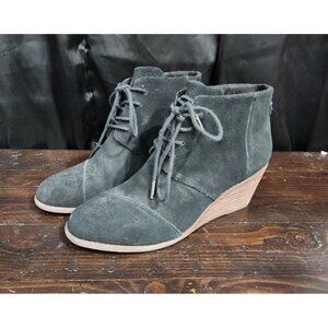 Toms Hyde Black Suede Lace-Up Wedge Ankle Booties Sz 9.5
